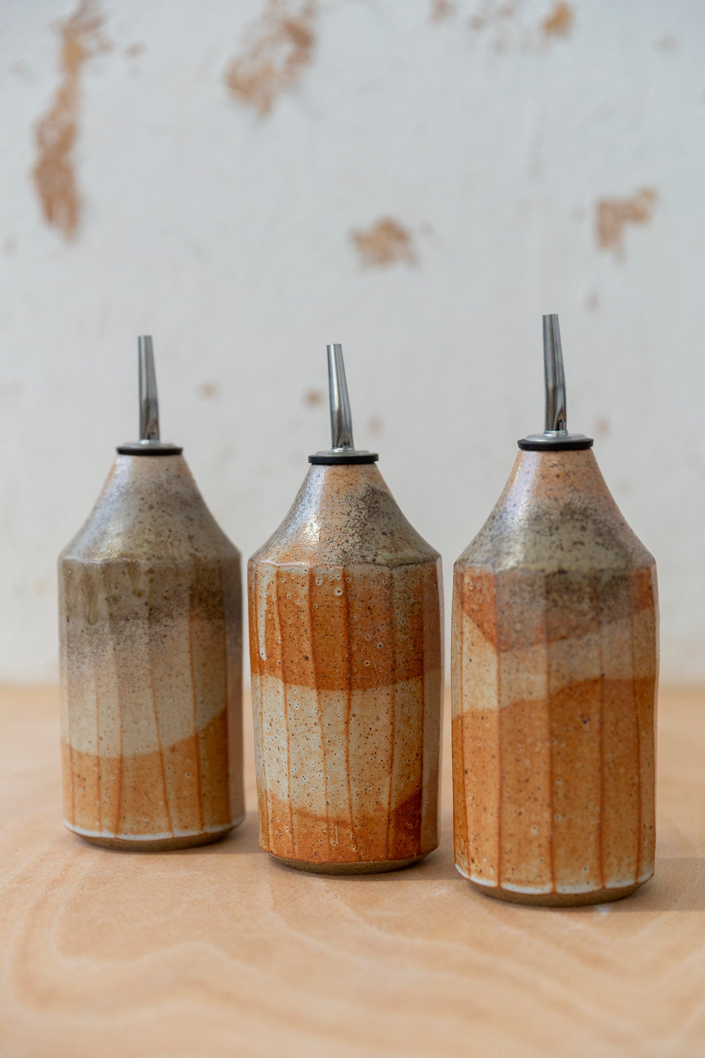 Oil Bottle - Shino + Wood Ash